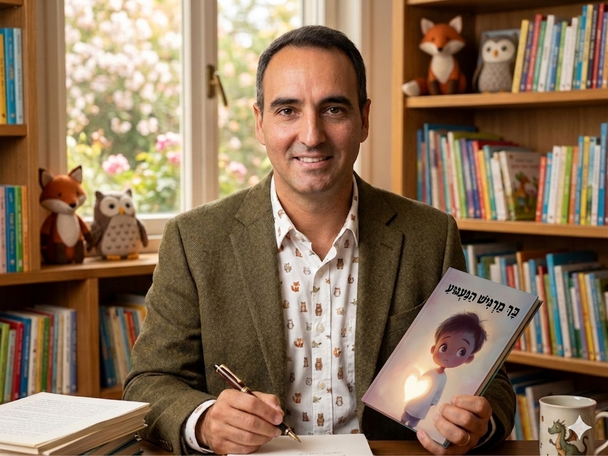 ניר שקד, מחבר הספר כך מרגיש הגעגוע, יושב עם הספר ביד